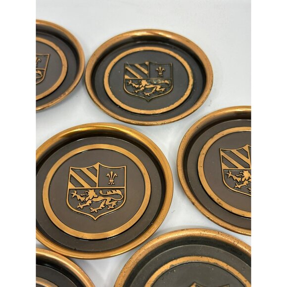 VTG Hyde Park Coaster Set 8 Monogrammed Copper Coat of Arms Barware Arms-Crest - Picture 6 of 10